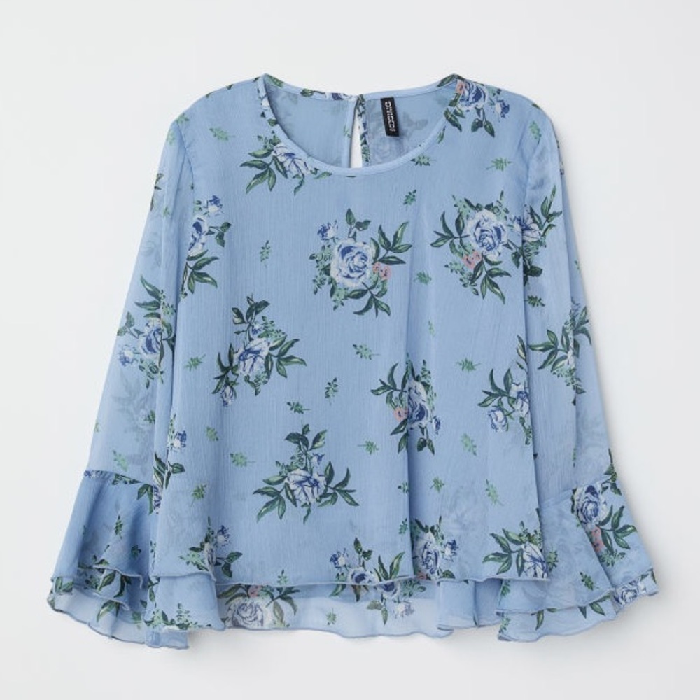 floral blue Blouse With Chiffon